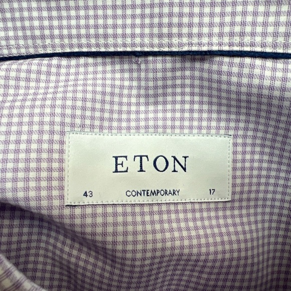 Eton Lavender & White Check Button Up Dress Shirt - Picture 5 of 7